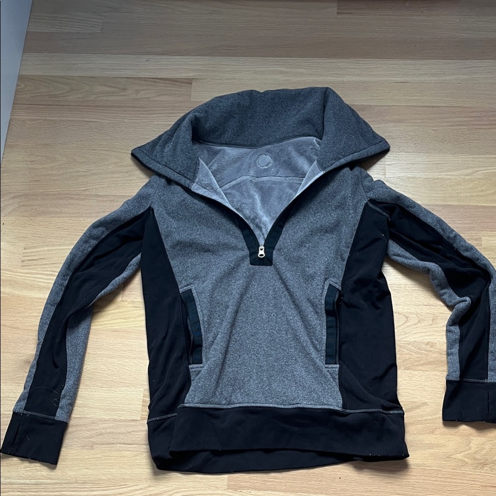 Gray and Black Half-Zip Pullover Hoodie